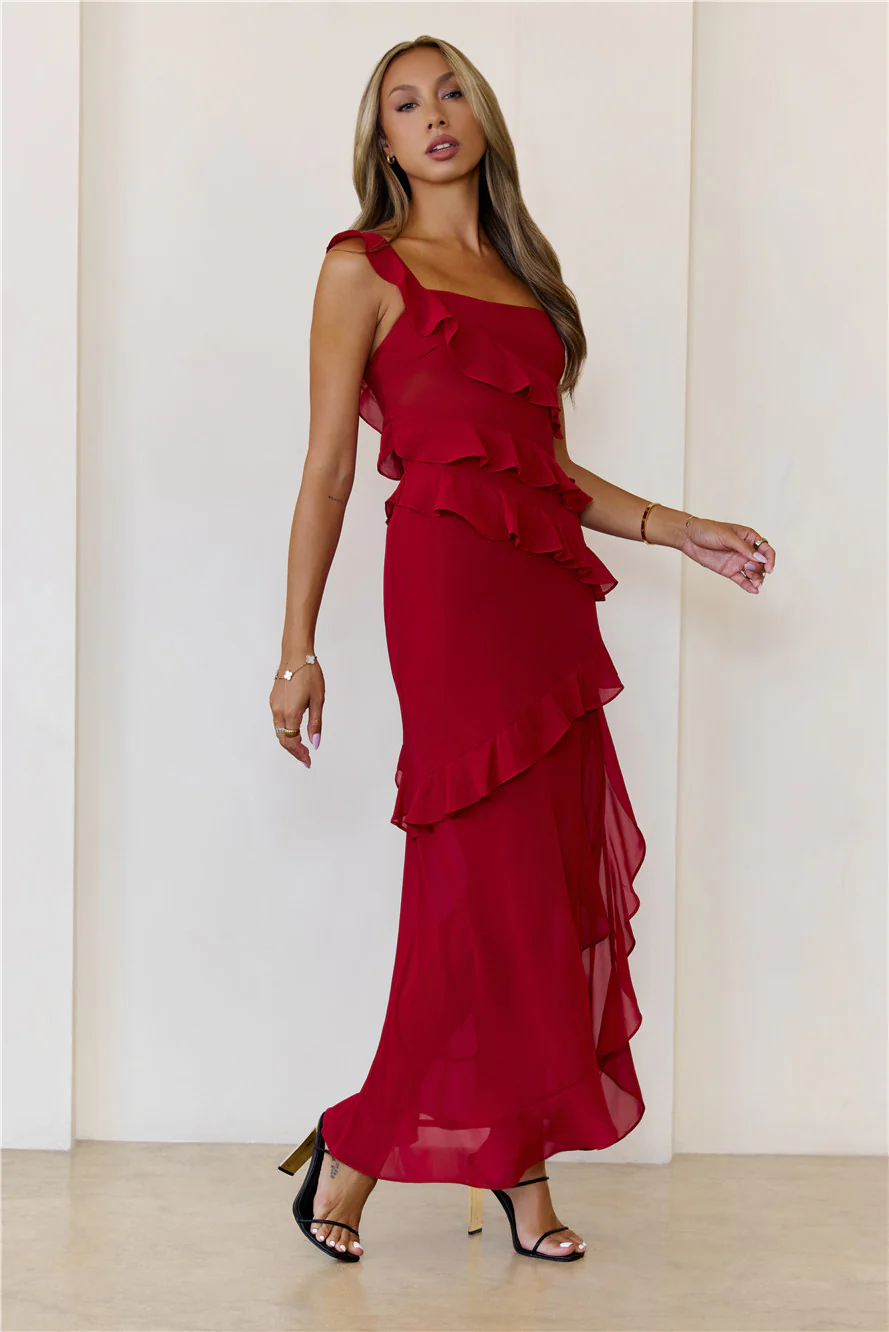 Out Late Great One Shoulder Dress Red - Image 4