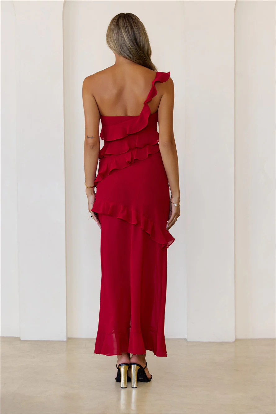 Out Late Great One Shoulder Dress Red - Image 5